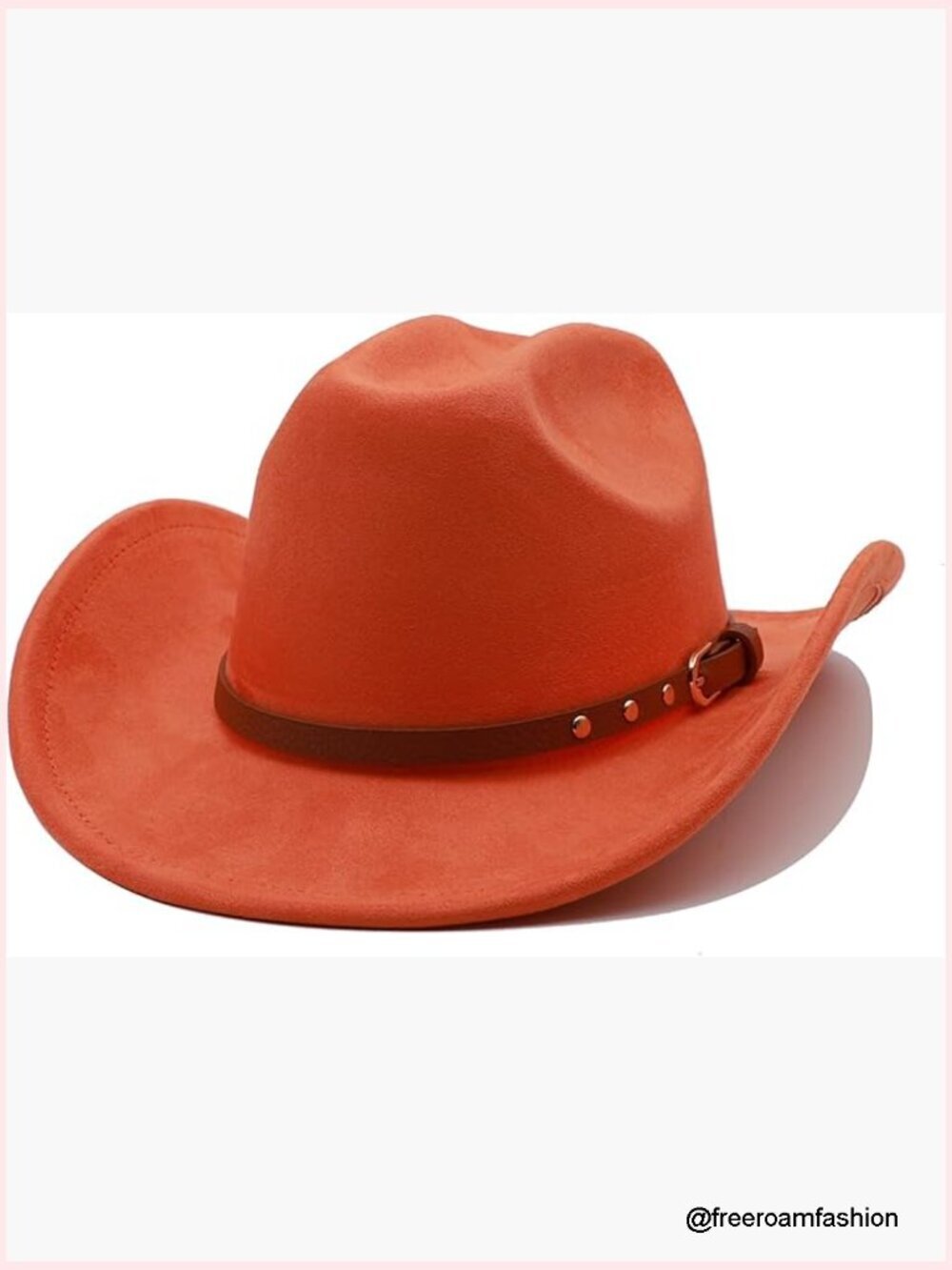 Unisex Wide Brim Felt Cowboy Hat with Buckle Belt Adjustable